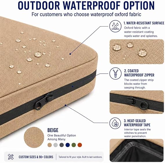 Custom Size Bench Cushion Cover, Replaceable Indoor Outdoor Patio Cushion Cover, 90+ Colors Waterproof Fade Resistant Anti-Scratch Washable Cover for Garden Porch Swing Window Seat Furniture