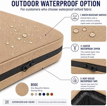 Custom Size Bench Cushion Cover, Replaceable Indoor Outdoor Patio Cushion Cover, 90+ Colors Waterproof Fade Resistant Anti-Scratch Washable Cover for Garden Porch Swing Window Seat Furniture