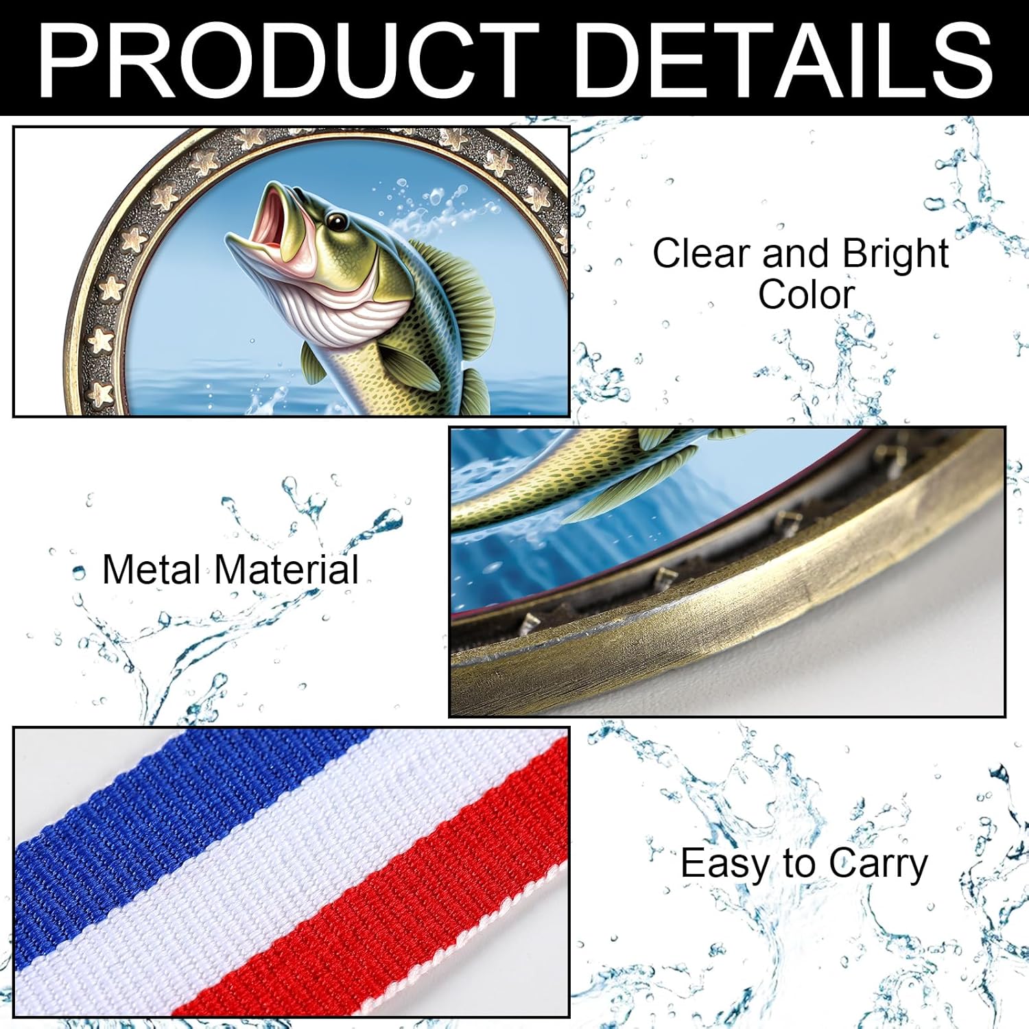 Quelay Fishing Medals 2" Fishing Award Medals with Neck Ribbons Fish Competition Trophy Prizes for Deep Sea Fishermen
