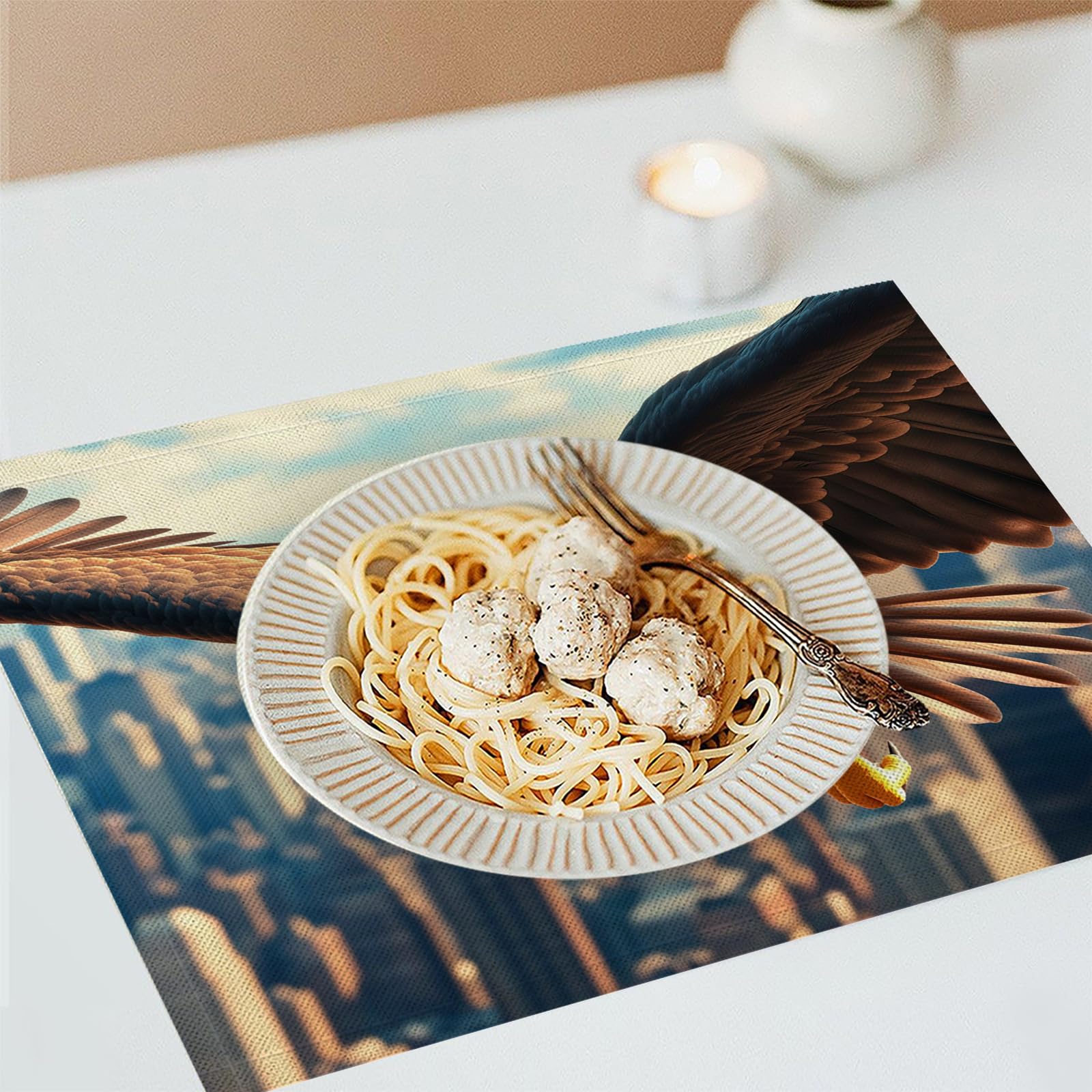 Set di 8 Tovagliette Americane Lavabili Cotone Lino Animali dei cartoni animati - Tovaglietta Americana Stoffa Resistenti al Calore Durevole Città dell'Aquila- per Colazione Pranzo