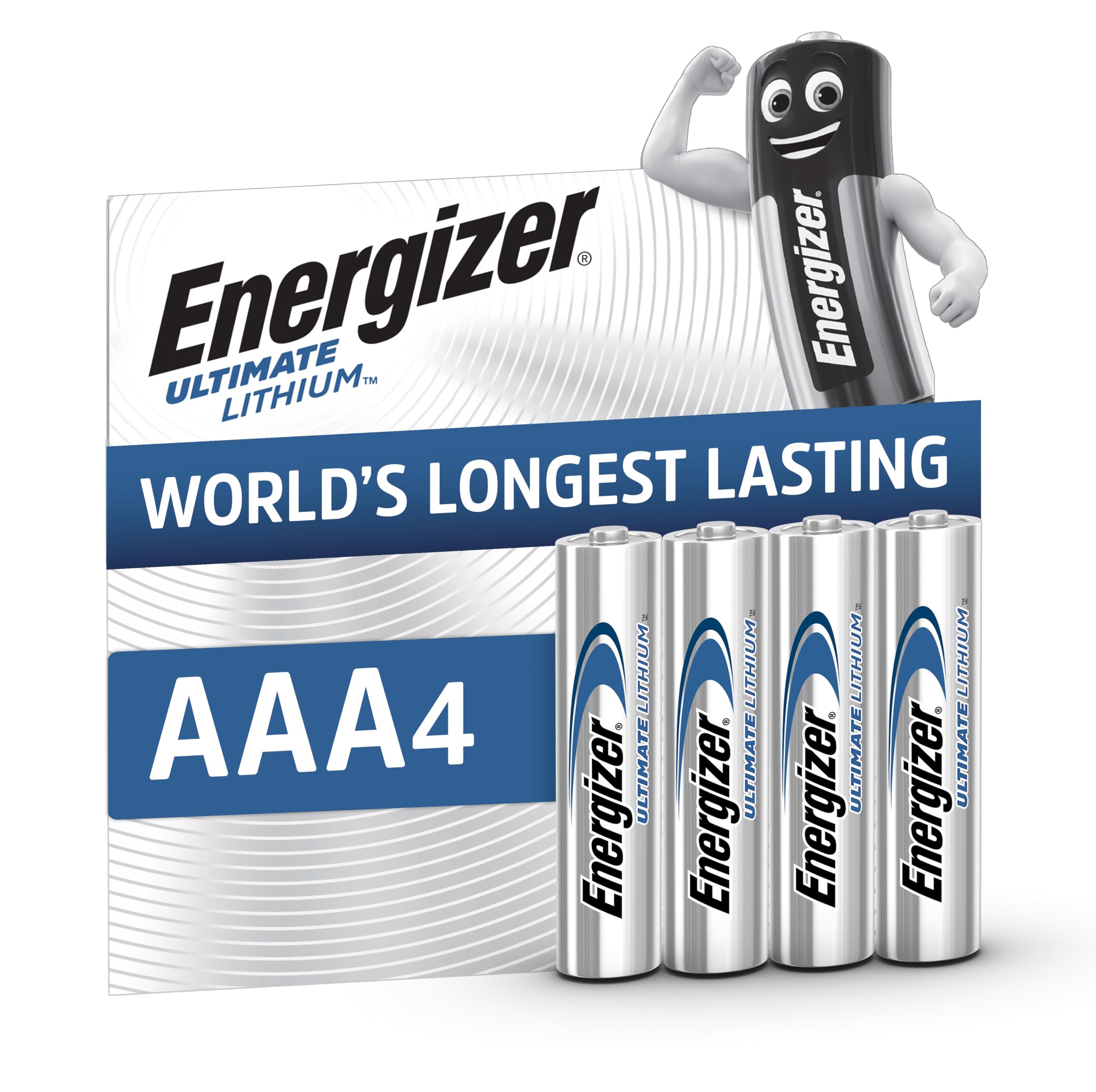 Energizer Ultimate Lithium AAA Batteries (4 Pack) - World's Longest Lasting Triple A Battery - Ideal For High Drain Devices - 100% Recyclable Plastic Free Packaging - 25 Year Shelf Life