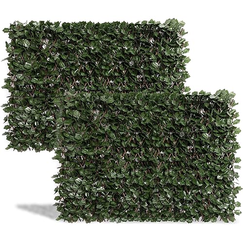 DOEWORKS Expandable Fence Privacy Screen for Balcony Patio Outdoor(Double Sides Leaves), Faux Ivy Fencing Panel for Backdrop Garden Backyard Home Decorations - 2PACK