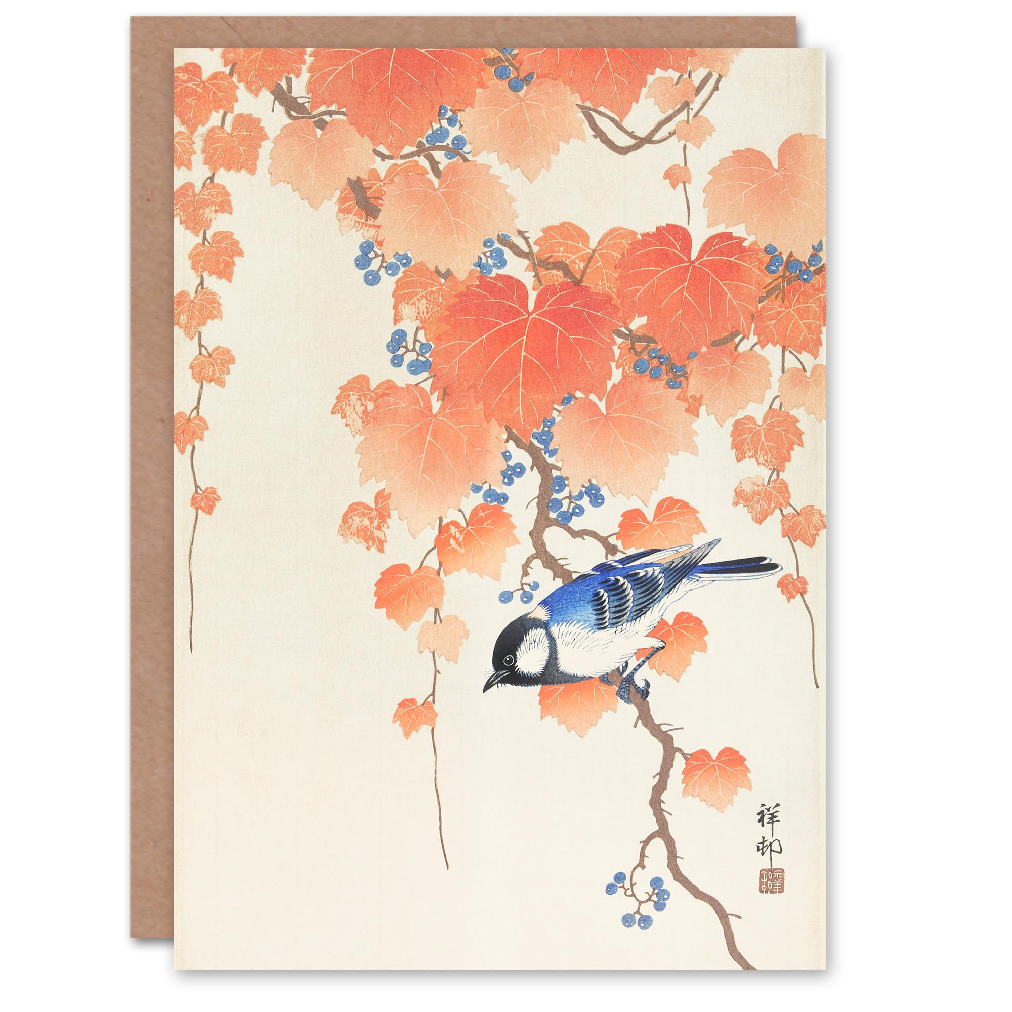 Artery8 Ohara Koson Japanese Art Card Great Tit On Paulownia Branch