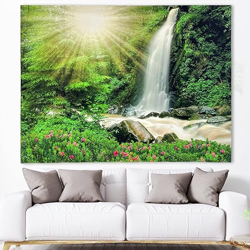 Miniatura 1 de willyang Hermoso tapiz floral, paisaje natural para colgar en la pared con pequeño fondo de cascada, sala de estar, dormitorio, oficina, sala de