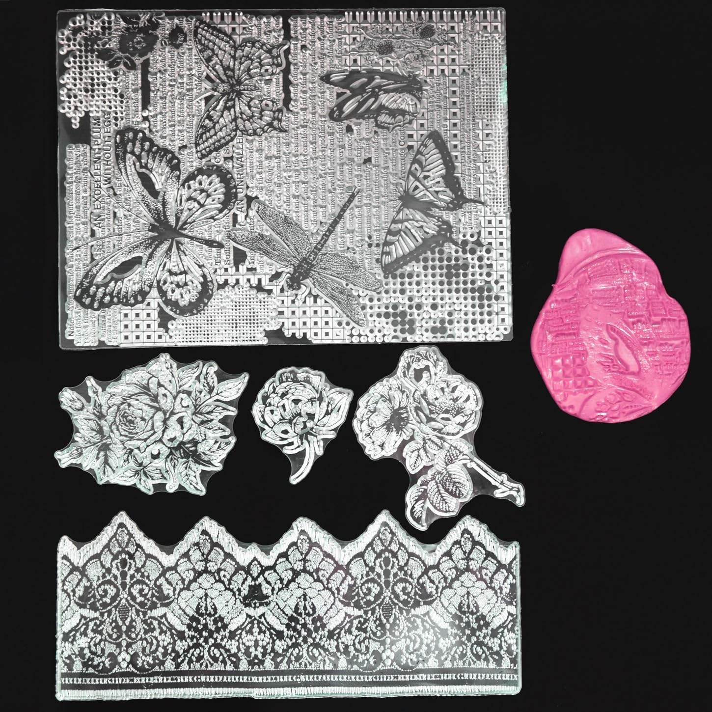Premium Silicone Texture Stamp Sheets for Polymer Clay Jewelry and Clay Earrings - Set of 3 Floral and Unique Patterns - Easy to Use and Clean (Group 1)
