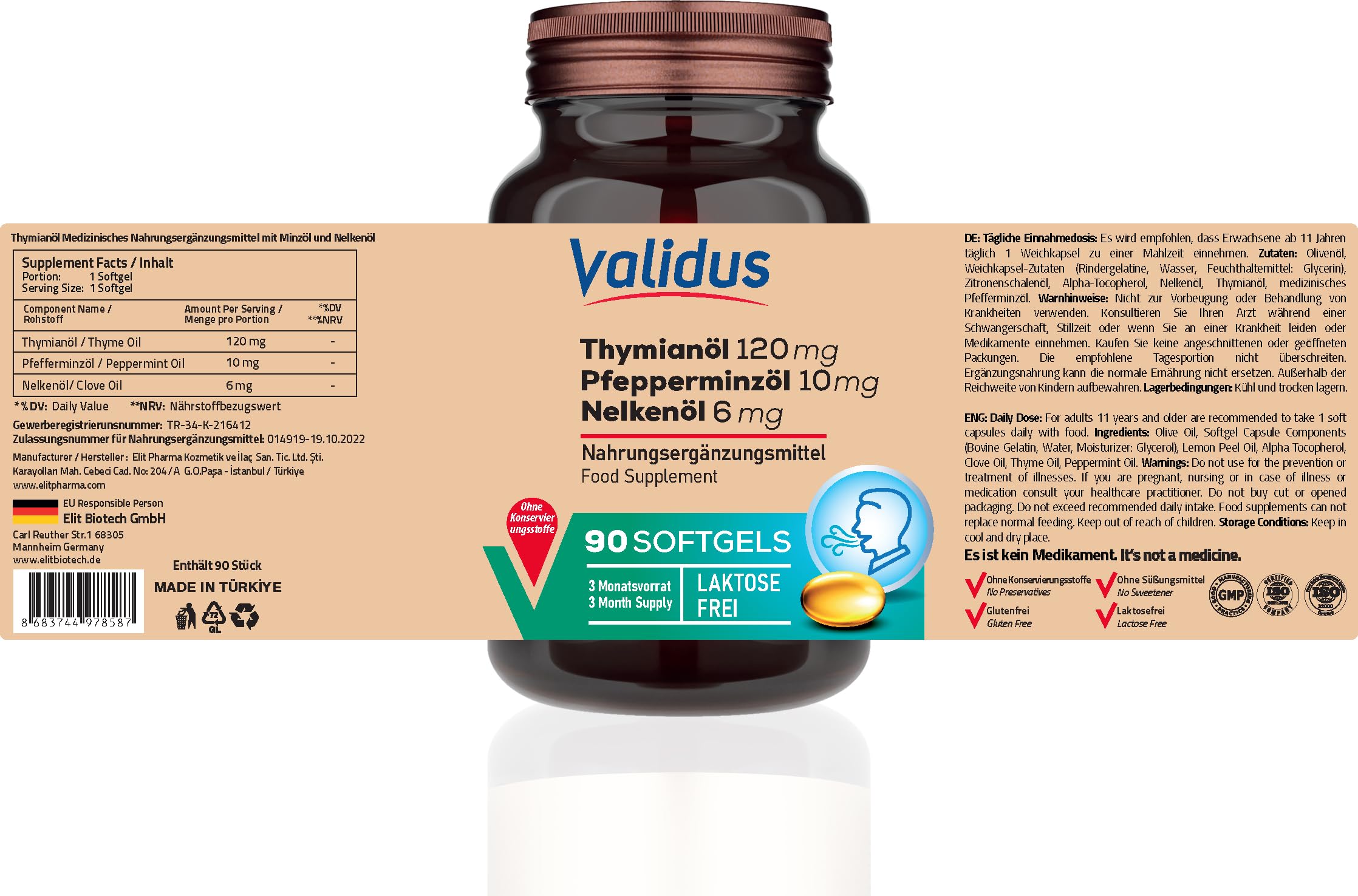 VALIDUS Olio di chiodi di garofano alito fresco + olio di origano + olio di menta piperita 90 Softgel
