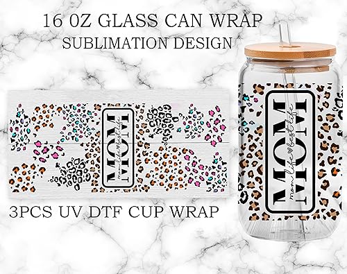 Miniatura 6 de Calcomanía de transferencia de vidrio UV DTF, 3 unidades, regalos para mamá, transferencia de manualidades de leopardo, calcomanía impermeable para