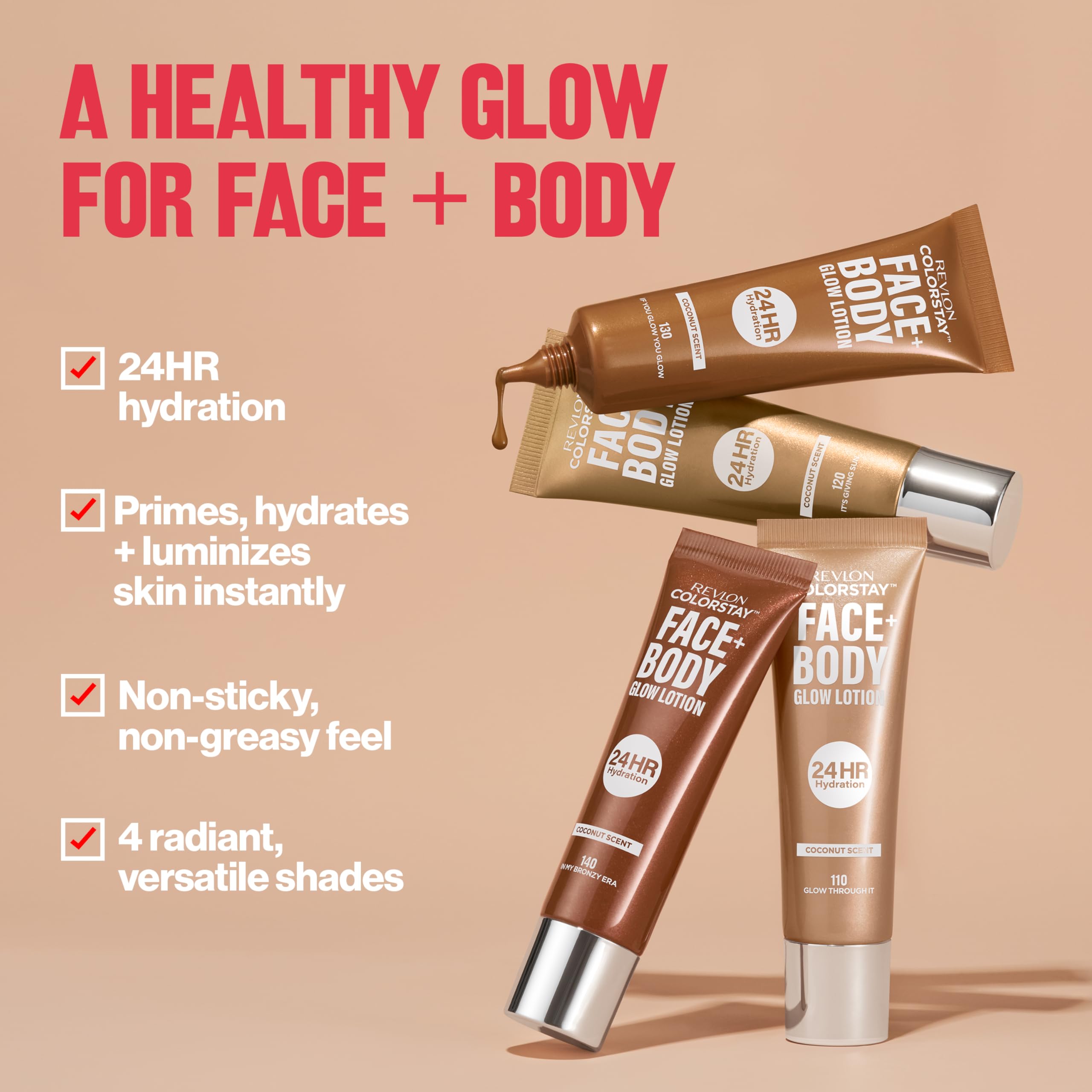 Revlon ColorStay Face & Body Glow Lotion, Hydrating Bronzer with Coconut Scent, Radiant Luminising Finish, 24-Hour Hydration - Image 2