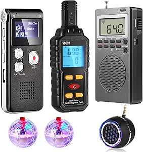 6 Pcs Ghost Hunting Equipment Kit - EMF Meter, Digital Voice Recorder, LED Balls, Speaker for Paranormal Investigation