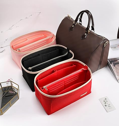 Miniatura 9 de KESOIL Inserto organizador de bolso para bolsos, Fit Speedy 30 Neverfull Felt Tote Insert con Base Shaper Zipper Bag en bolsa (rosa fieltro, grande)