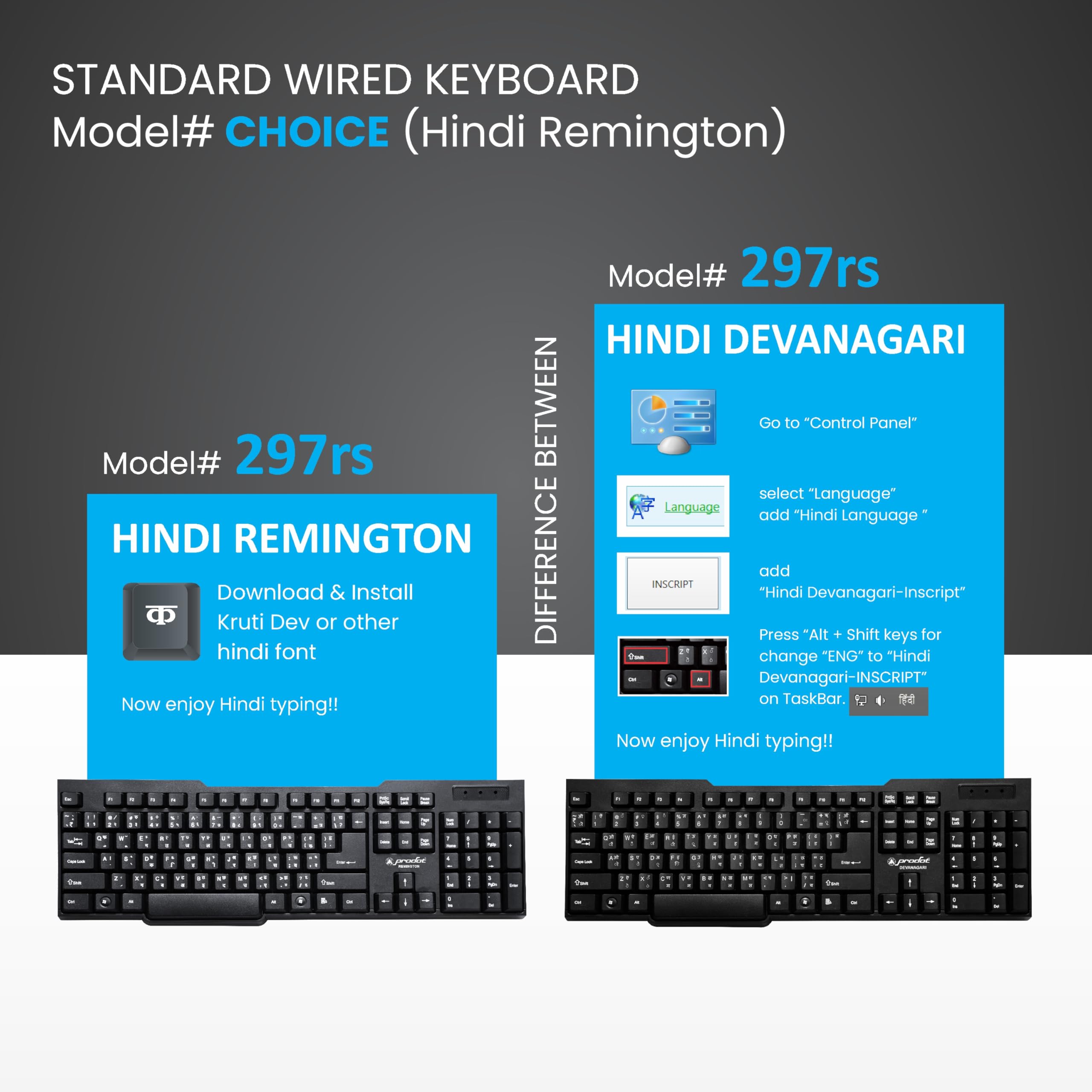 ProDot ProSeries Wired Keyboard with Rupees Symbol | Hindi Remington | Made in India | Ergonomic, Spill Resistant Design | 104 Keys | 10M Key Life | 1 Year Warranty | Works with Windows, iOS, Linux 2