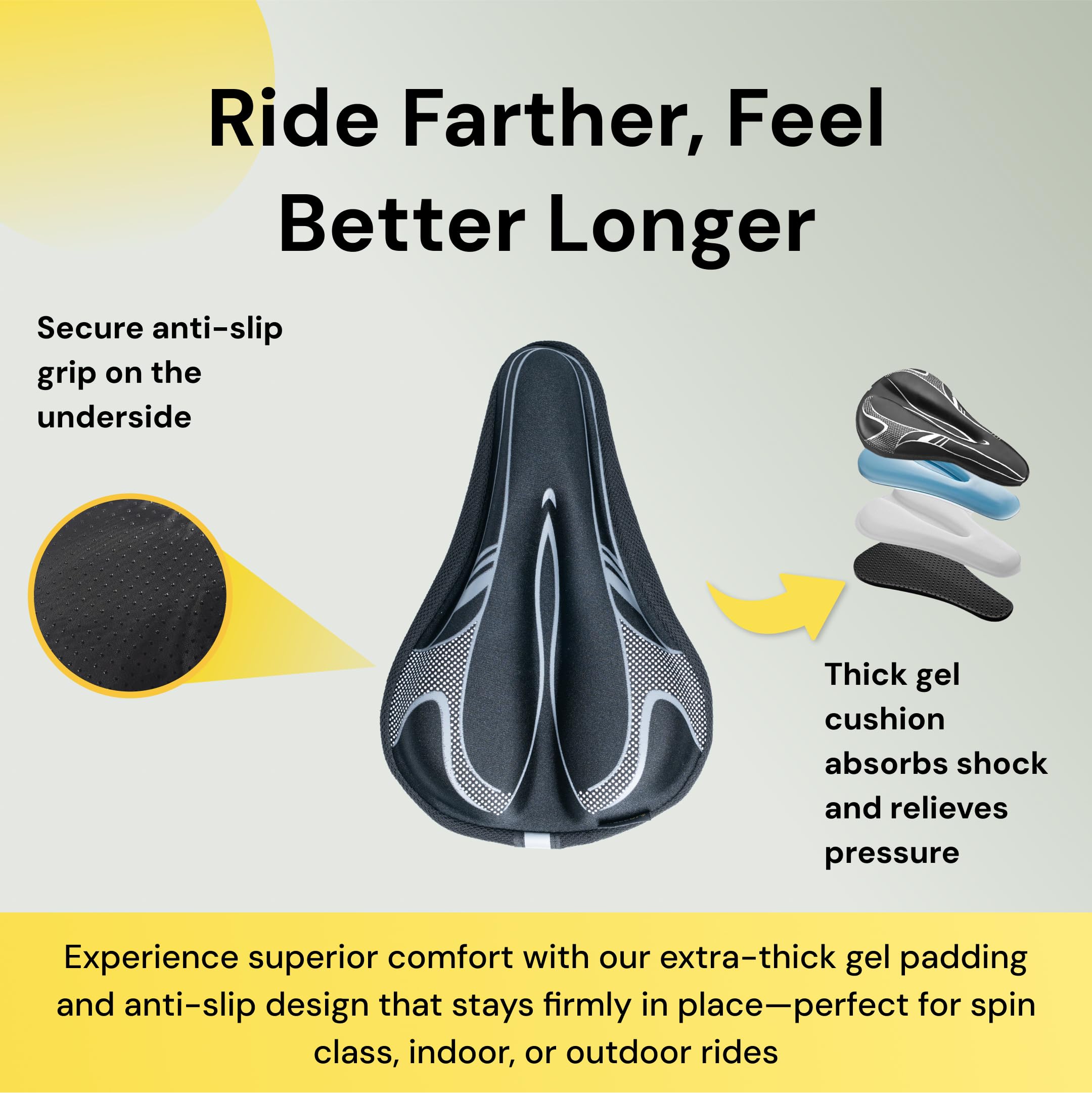 BraceUP Gel Bike Saddle Cover – Extra Thick Cushion for Cycling | Exercise Bike;