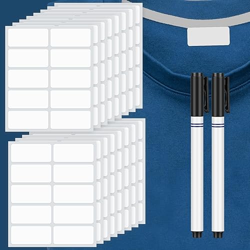 Honoson 300 etiquetas de ropa sin planchado, etiquetas de nombre lavables para hogares de ancianos con 2 marcadores permanentes de tela para