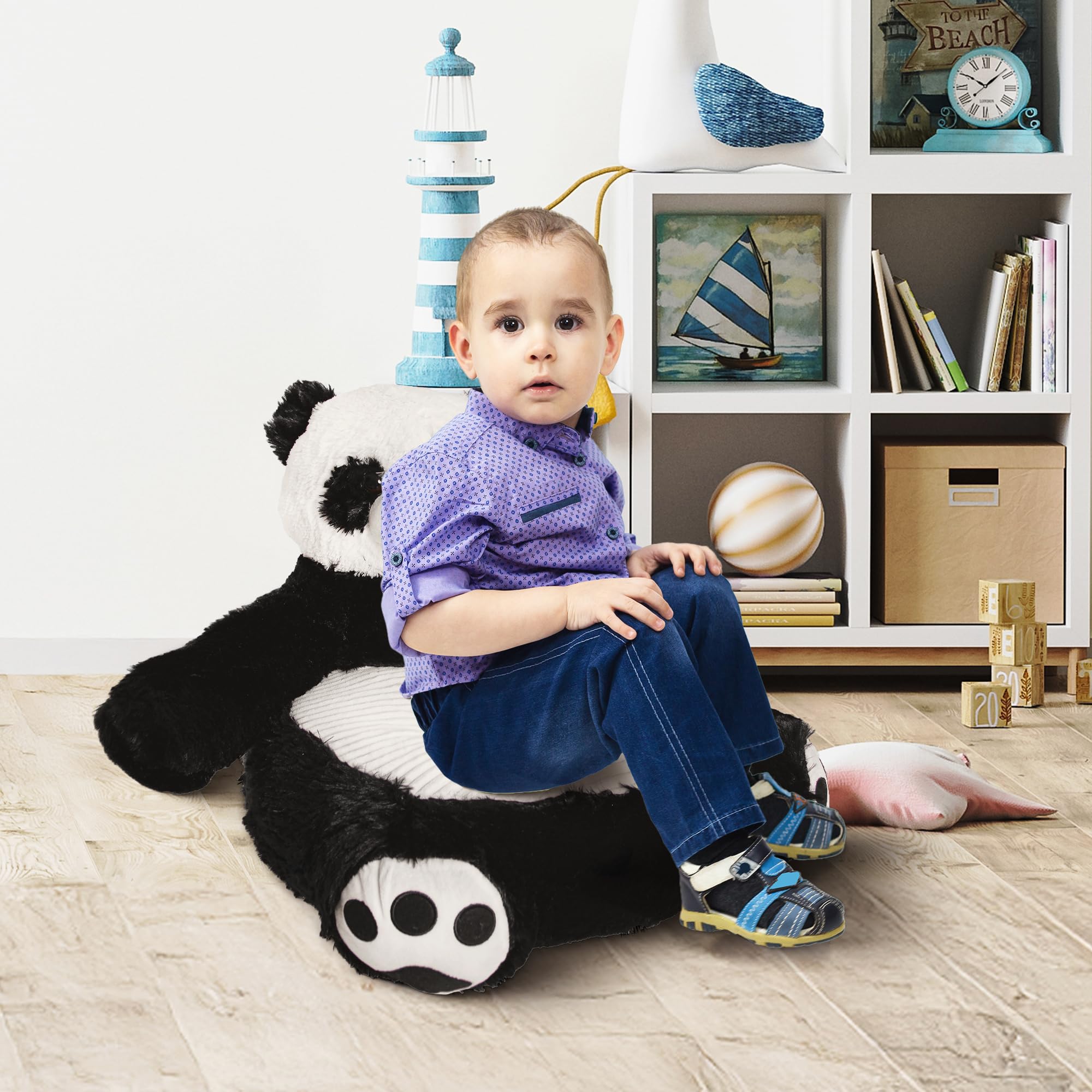MKS Panda Silla de peluche, sofá infantil de felpa suave panda para niños pequeños, reposabrazos para niños y niñas, silla de sofá infantil, compañero para leer, relajarse y abrazar