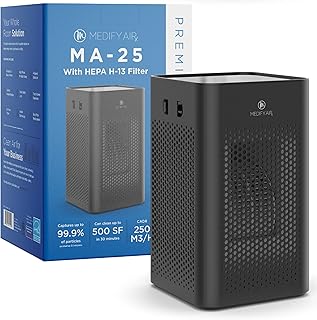 Medify MA-25 Air Purifier with H13 True HEPA Filter | 47 sq m Coverage | for Allergens, Smoke, Smokers, Dust, Odors, Pollen, Pet Dander | Quiet 99.9% Removal to 0.1 Microns | Black, 1-Pack
