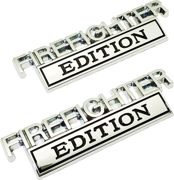Emblema Edición Bombero, Insignia de Metal 3D para Guardabarros de Camioneta, Auto, Moto F150 F250 F350 4.13" L x 1.2" A Paquete de 2 (Plateado/Negro)