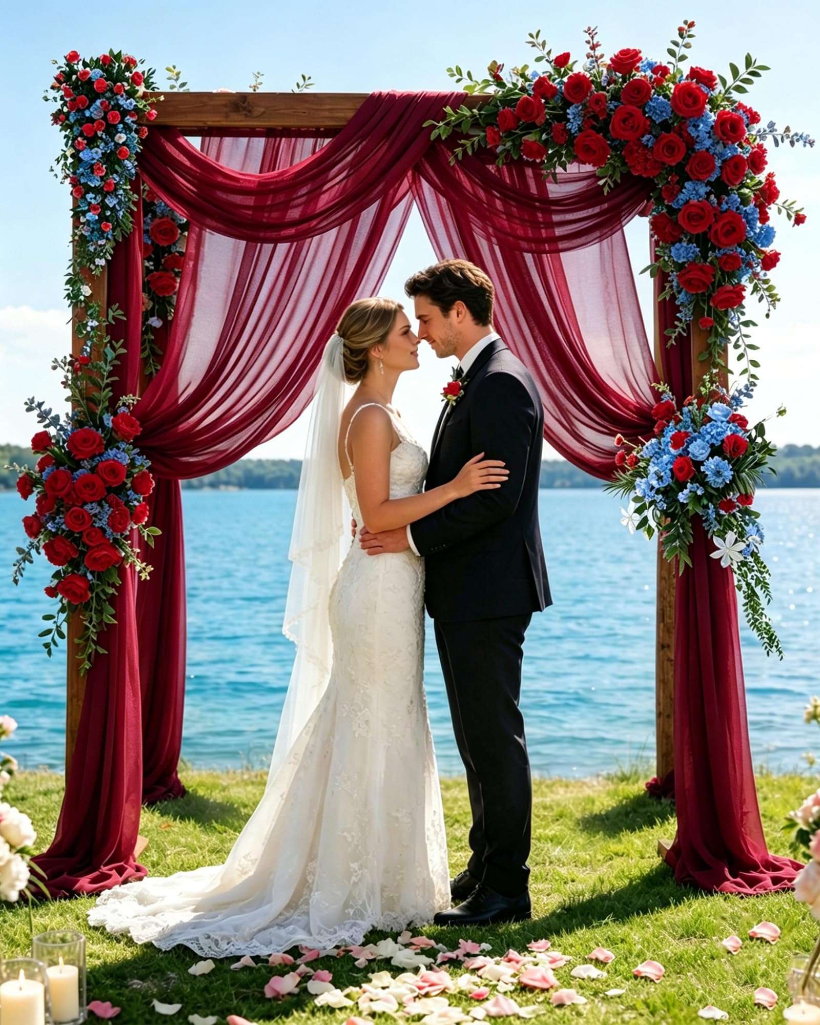 30" x 19.69Ft Wedding Arch Draping Fabric, Burgundy Chiffon Sheer Voile Backdrop Curtain Wedding Arch Backdrop Drapes Curtains for Arbor Wedding Archway Ceremony Ceiling Decorations