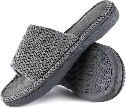Pantuflas para mujer, con puntera abierta, cómodas pantuflas de espuma viscoelástica para mujer, para verano, para la casa, dormitorio, color negro,
