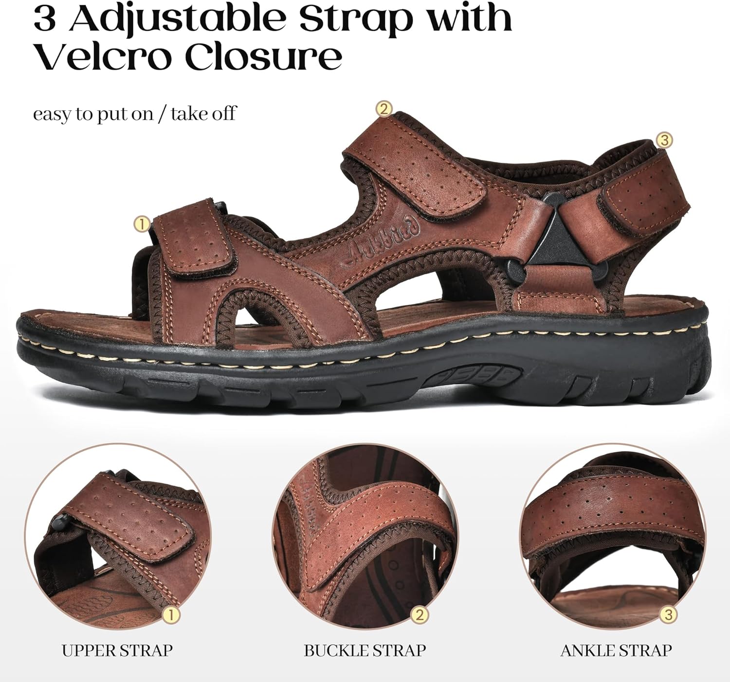 Arkbird Men's Sandals Genuine Leather Open Toe Sandal Summer Outdoor Beach Fisherman Sport Hiking Sandals