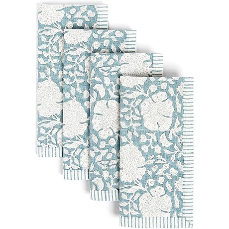 over&back Reusable Cotton Napkins: Refreshing Table Decor with Vibrant Hand-Blocked Floral Designs