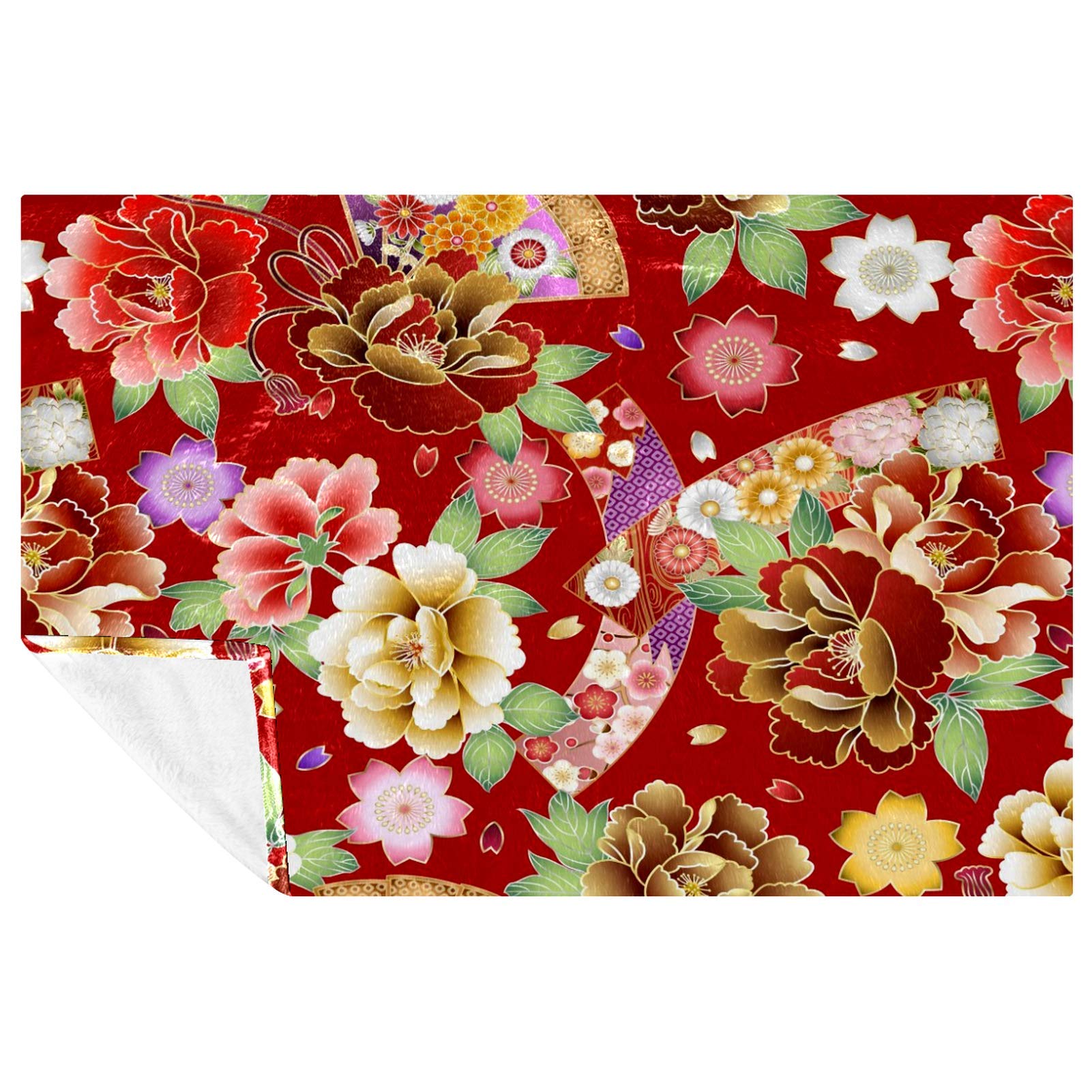 Plaid pivoine rouge lit canapé pique-nique camping plage 150x100 cm