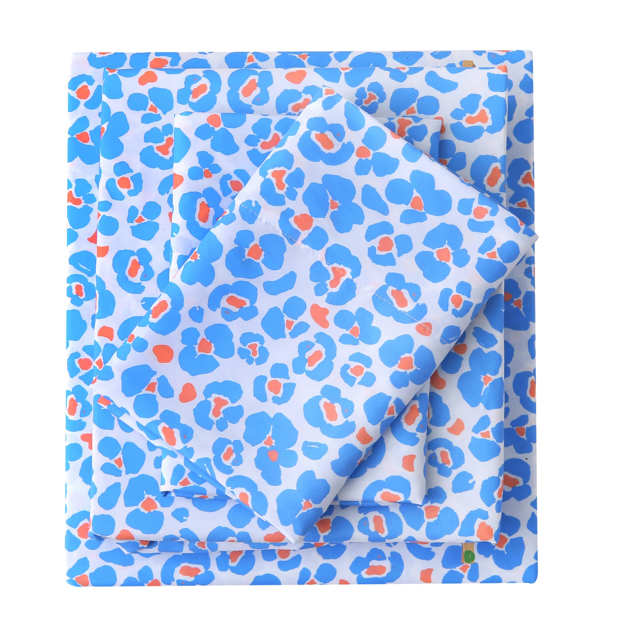 Mooreeke Leopard Cheetah Printed Twin Bed Sheets, Soft Microfiber Bedding Sheets & Pillowcases, Deep Pocket Non-Slip Fitted Twin Sheet, Blue Animal Pattern Bedsheets