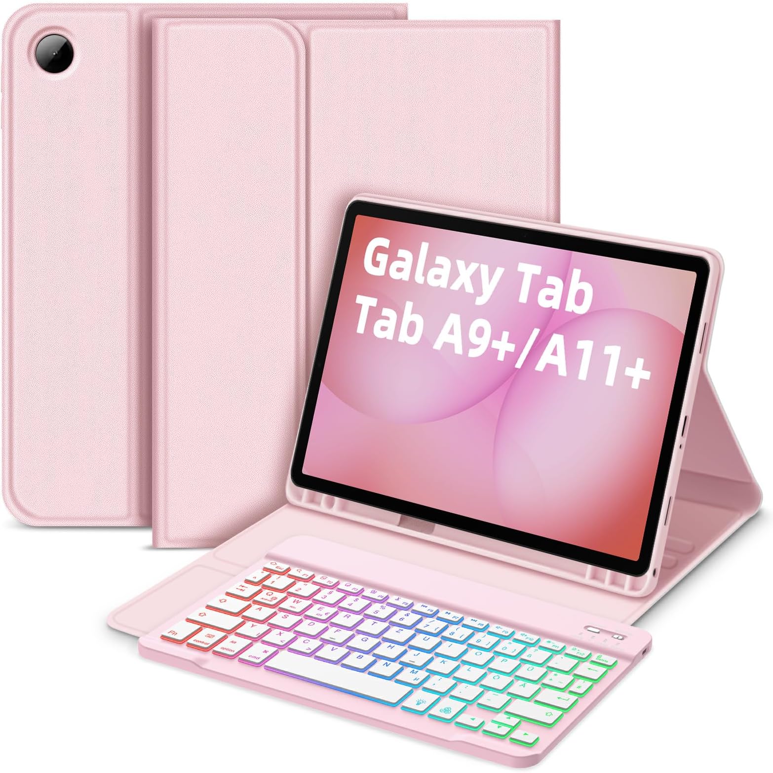 Bettdow for Samsung Galaxy Tab A11+/A9+ 11 Inch Keyboard Case, UK Layout Detachable Wireless Backlit Keyboard with Case for Galaxy Tab A11 Plus 2025/A9 Plus 2023 11" SM-X210/X215/X216/X230/X236, Pink