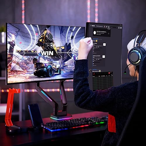 Miniatura 2 de AVLT RGB Lights Dual 17"-43" Gaming Monitor Arm Soporte de escritorio, se adapta a dos pantallas planascurvasultraanchas de hasta 44 libras (44.1