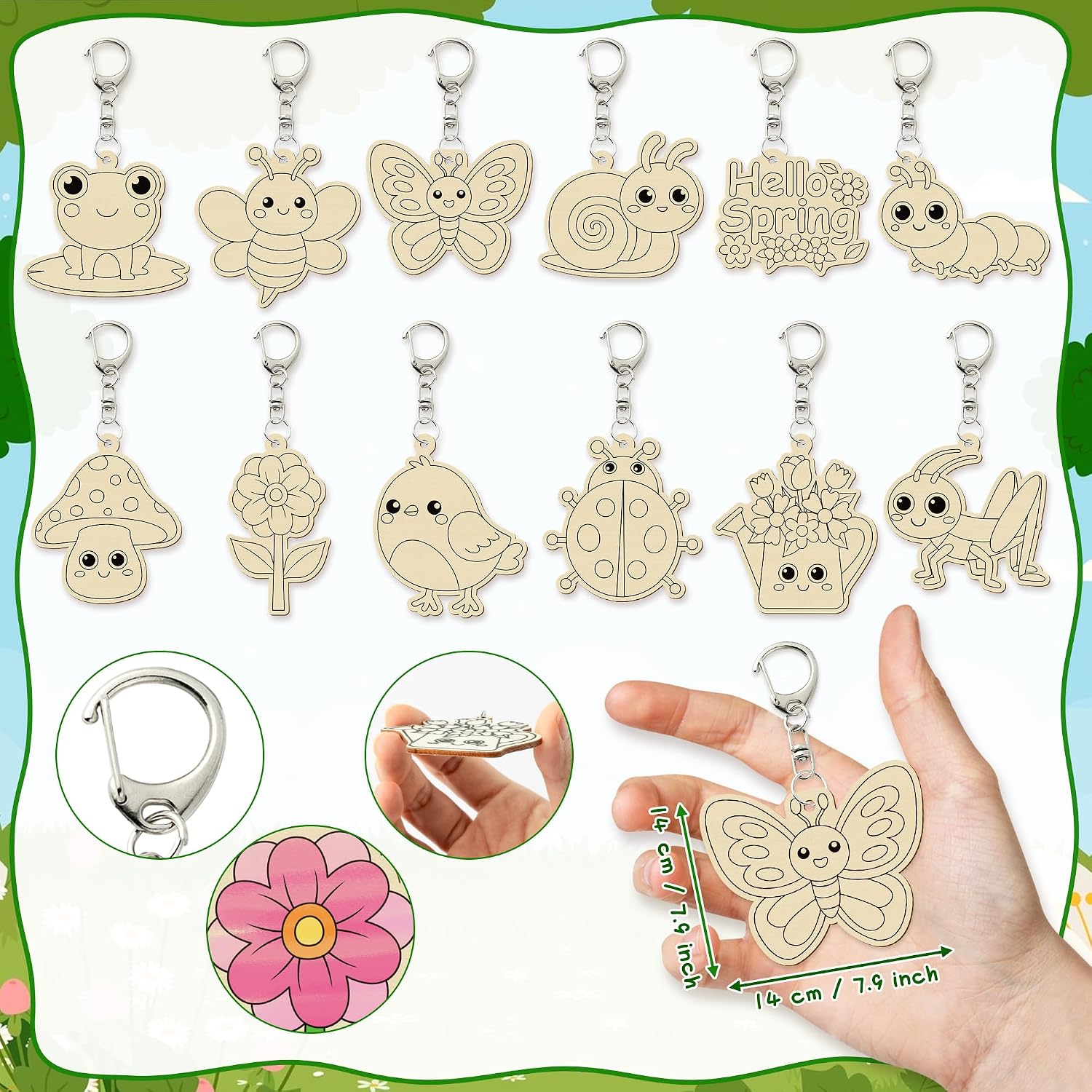 Haooryx Wooden Keychains Kid School Bag Kids Birthday Gift Girls' Novelty Keyring Packs Men's Novelty Keychains