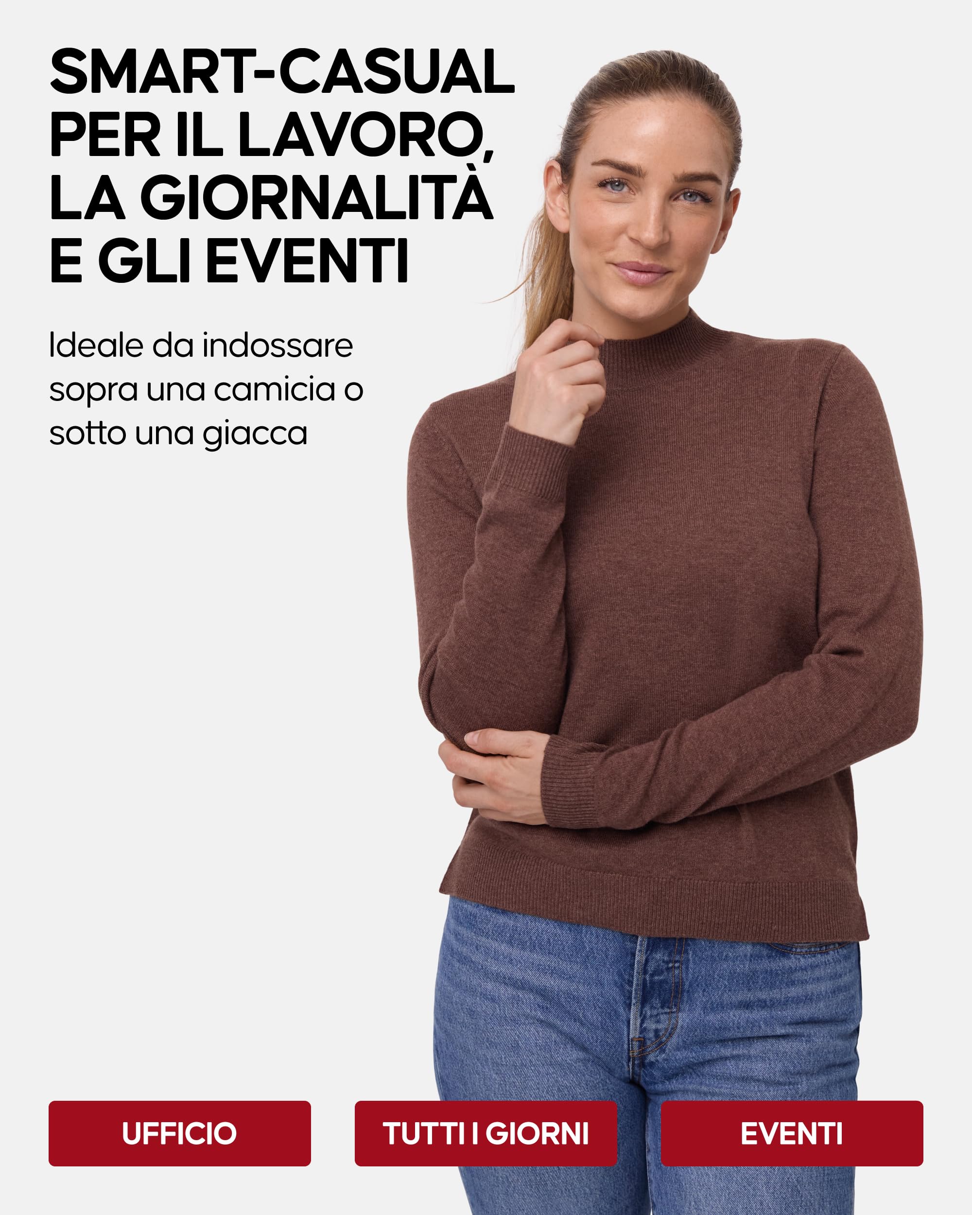 DANISH ENDURANCE Maglia Donna Maniche Lunghe, Maglione a Collo Alto Lana Merino e Cashmere, Dolcevita, Morbido e Traspirante