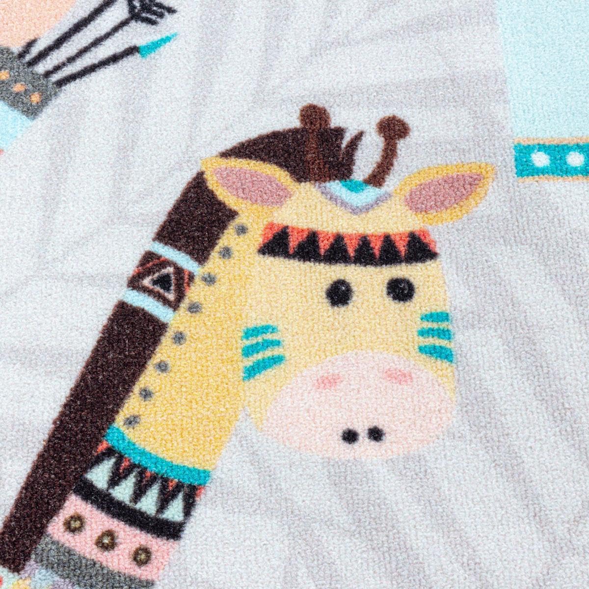 Tapis Enfant, 100 X 150 Cm, Motif Marelle Animaux Illustrés, Gris, Marron, Lavable 30 °C, Poils Ras Tissé, pour Chambre, 11434