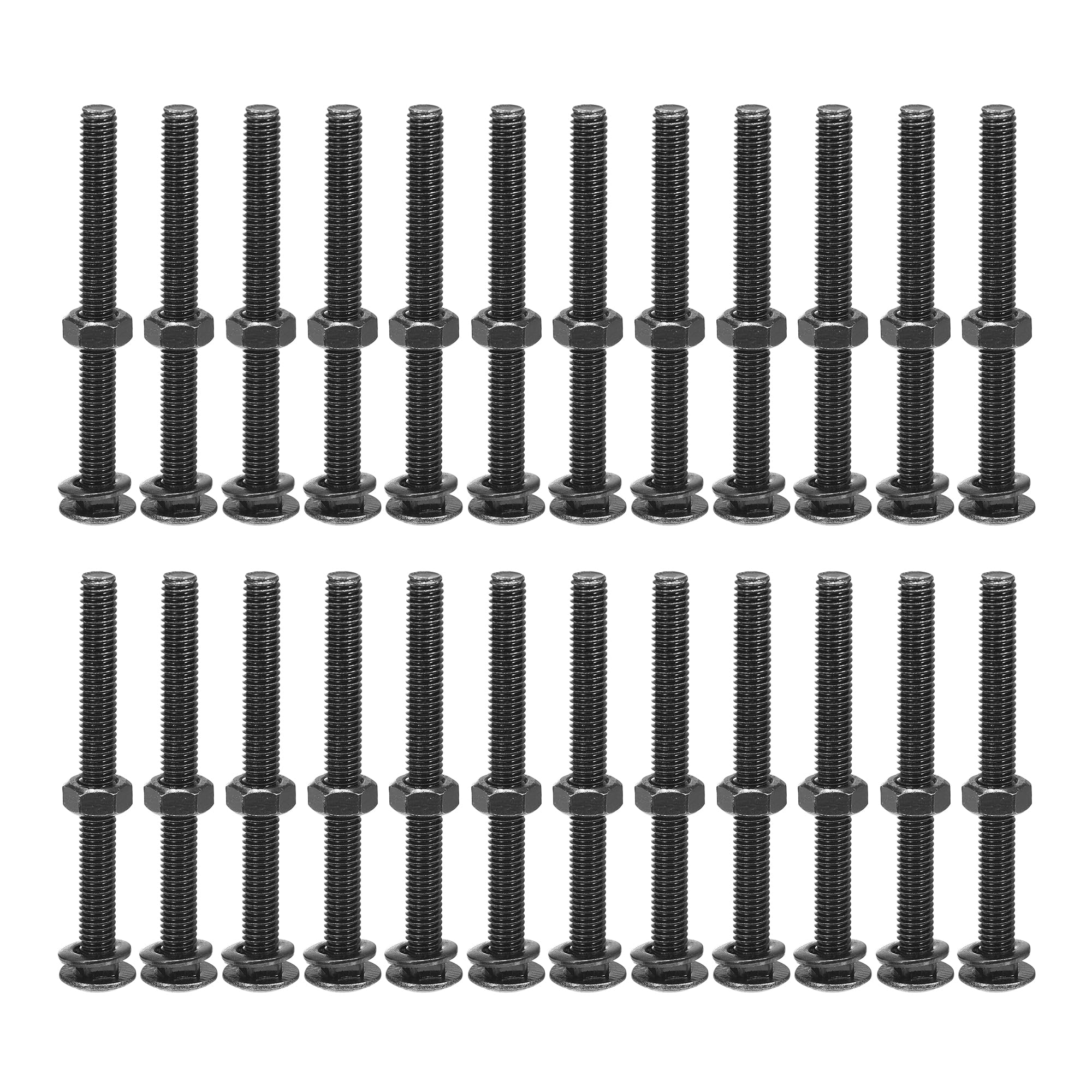 sourcing map Lot de 50 boulons de carrosserie à col carré M6 x 65 mm avec écrous et rondelles, en acier inoxydable 304 à tête ronde, col carré, noir