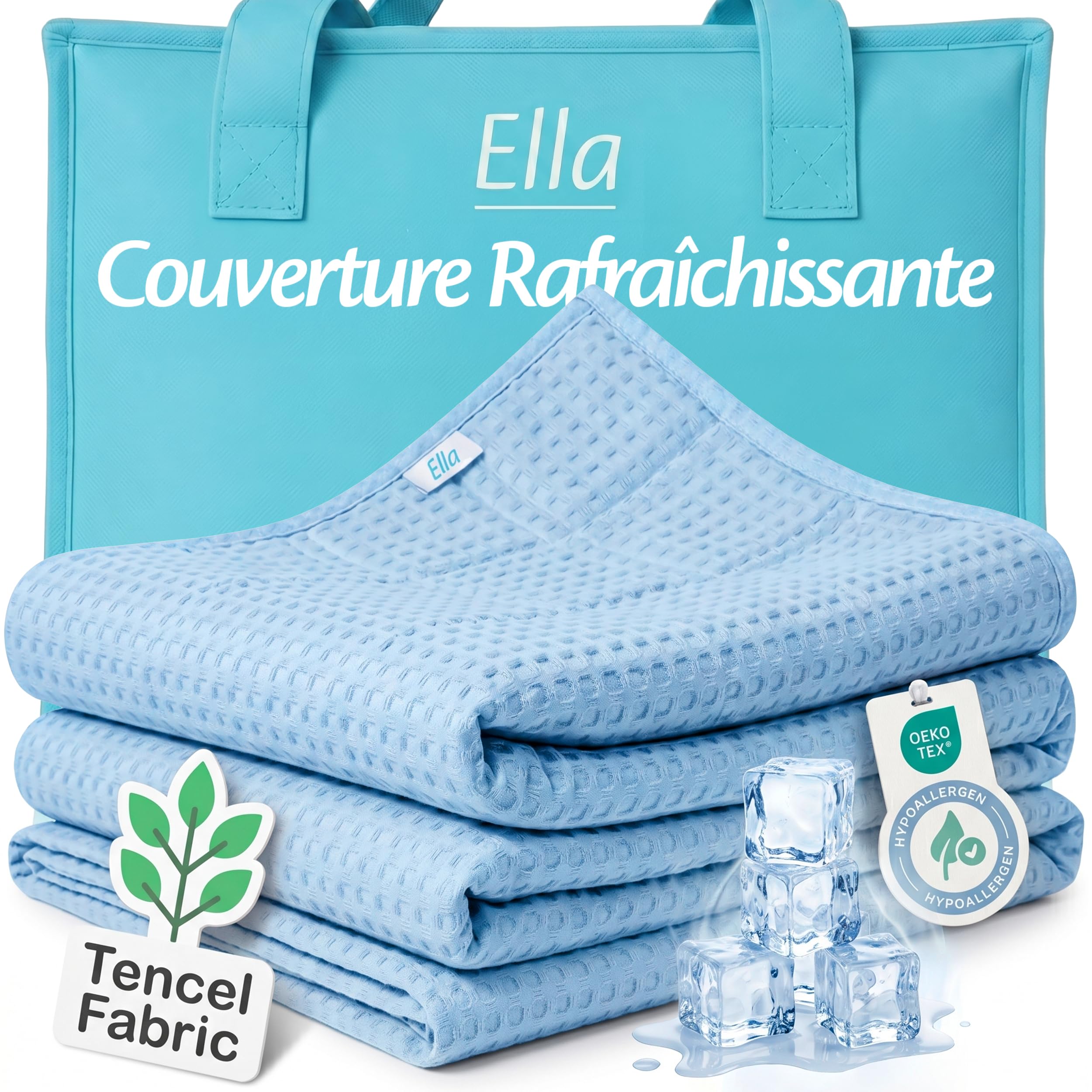 Ella Couverture Rafraichissante d'été Adulte, Doux, Respirant, Tissu Tencel et Respectueuse de l'environnement Cooling Blanket, Certifié Oeko-TEX Couverture Fraicheur 135x200cm - Bleu Ciel
