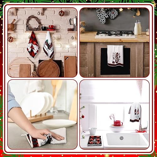 Miniatura 5 de Sratte 6 toallas de cocina de Navidad, color rojo y negro, a cuadros, absorbentes, invierno, gnomo, camión, muñeco de nieve, toallas de mano para