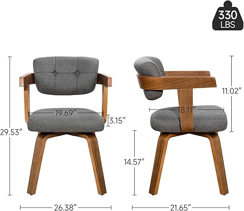 Miniatura 2 de Art Leon Silla de oficina sin ruedas, moderna de mediados de siglo, silla de escritorio tapizada de tela sin ruedas, silla con brazo decorativo con