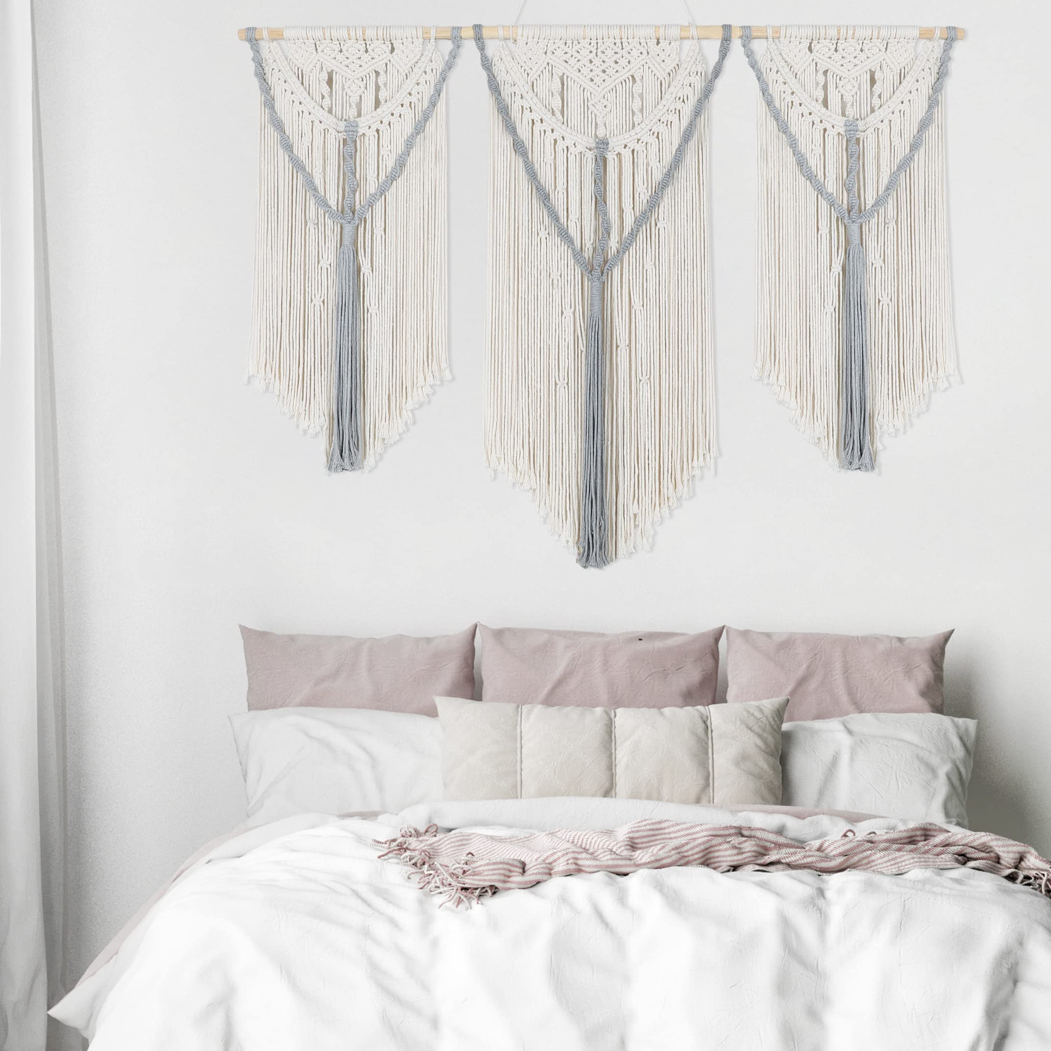 SEBKQ Large Macrame Wall Hanging Boho Handmade Tassel Woven Tapestry Nordic Style Wall Decor for Bedroom Living Room Gallery(43in×30in)