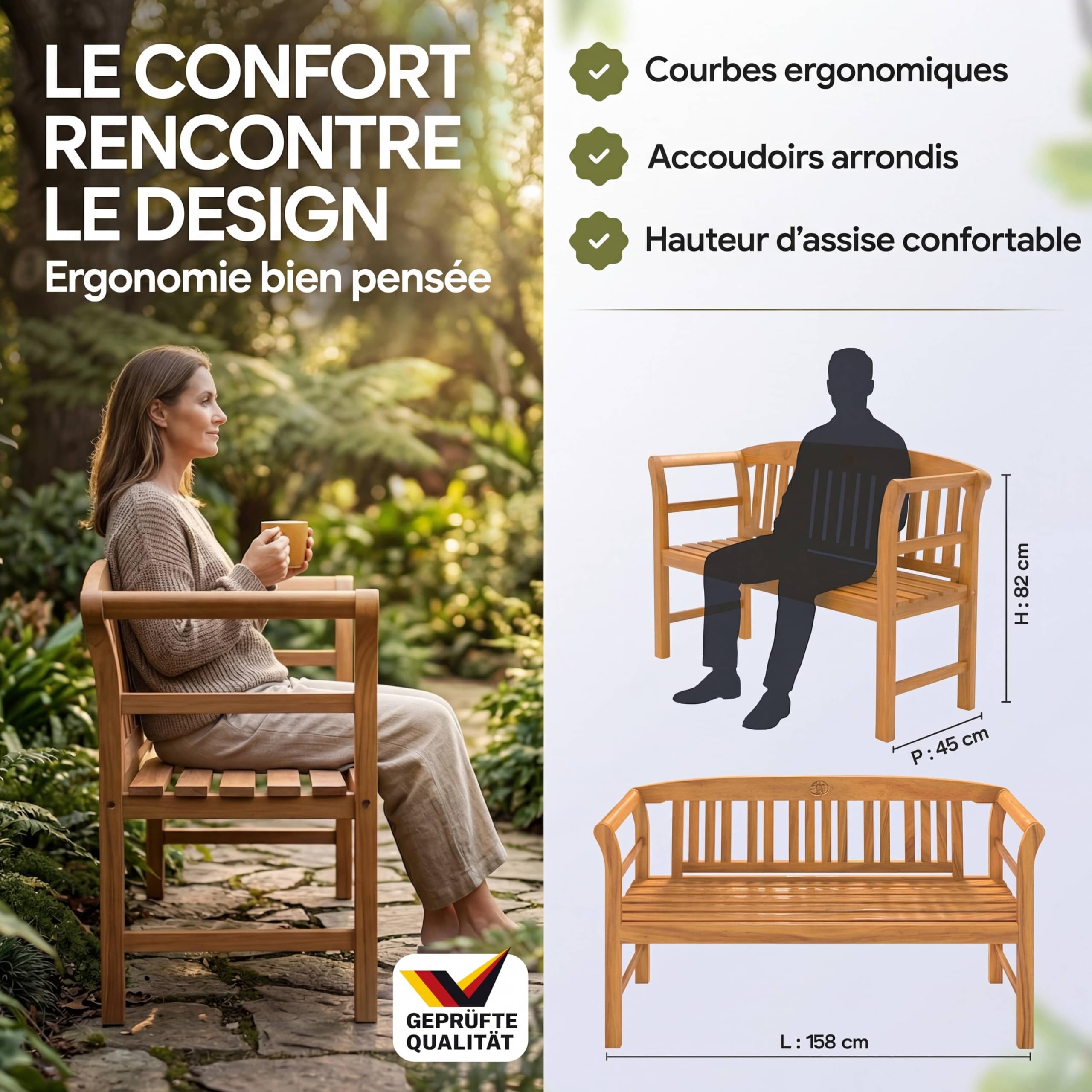 Casaria Banc de Jardin en Bois d'Eucalyptus Certifié FSC - Gravure de Rose