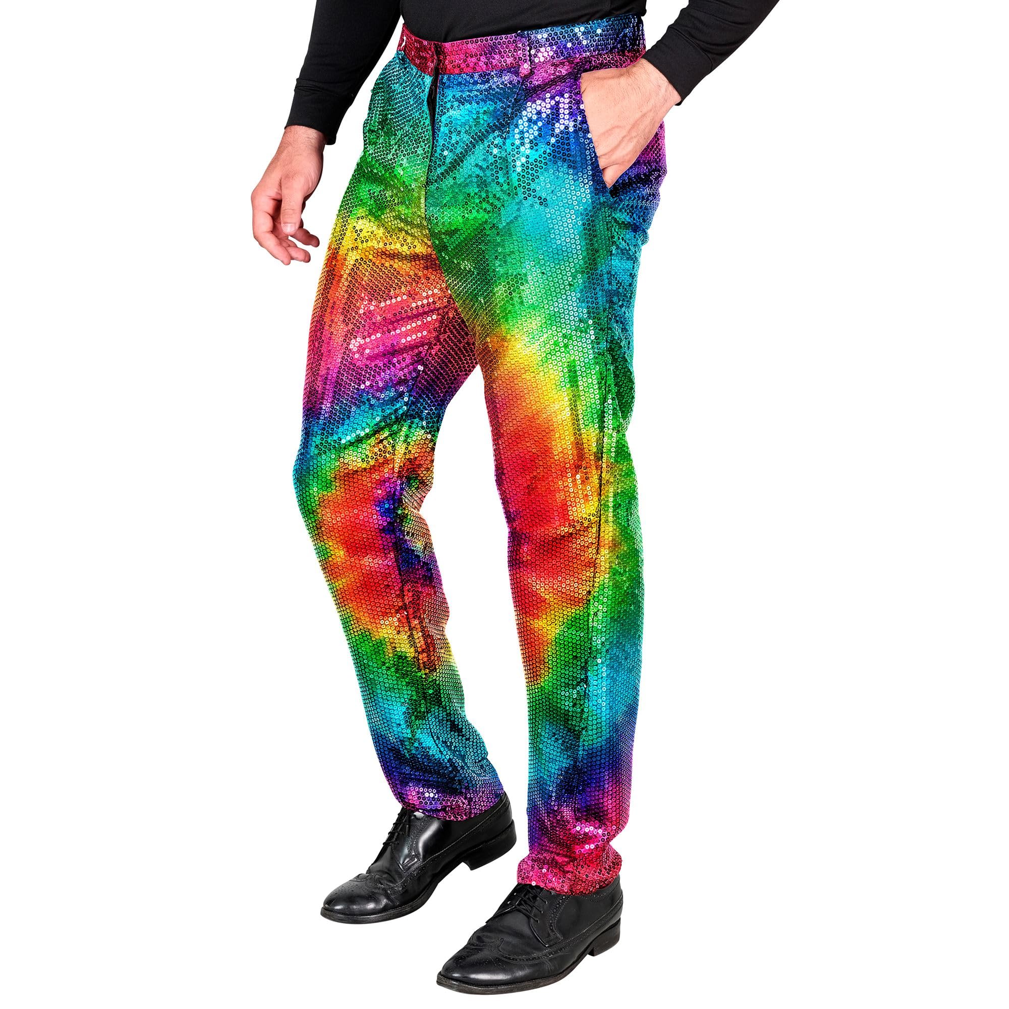 W WIDMANN MILANO Party Fashion - spodnie z cekinami dla mężczyzn | Disco Fever, spodnie męskie na festiwale, karnawał, imprezy tematyczne, stroje imprezowe, kostiumy z lat 70