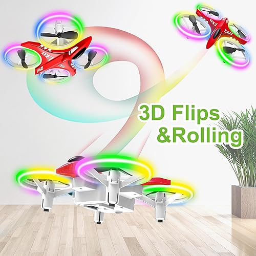 Miniatura 13 de Dwi Dowellin Mini dron de 4.9 pulgadas para niños, luces LED a prueba de golpes, con una tecla, despegue, aterrizaje, control remoto, pequeños Negro