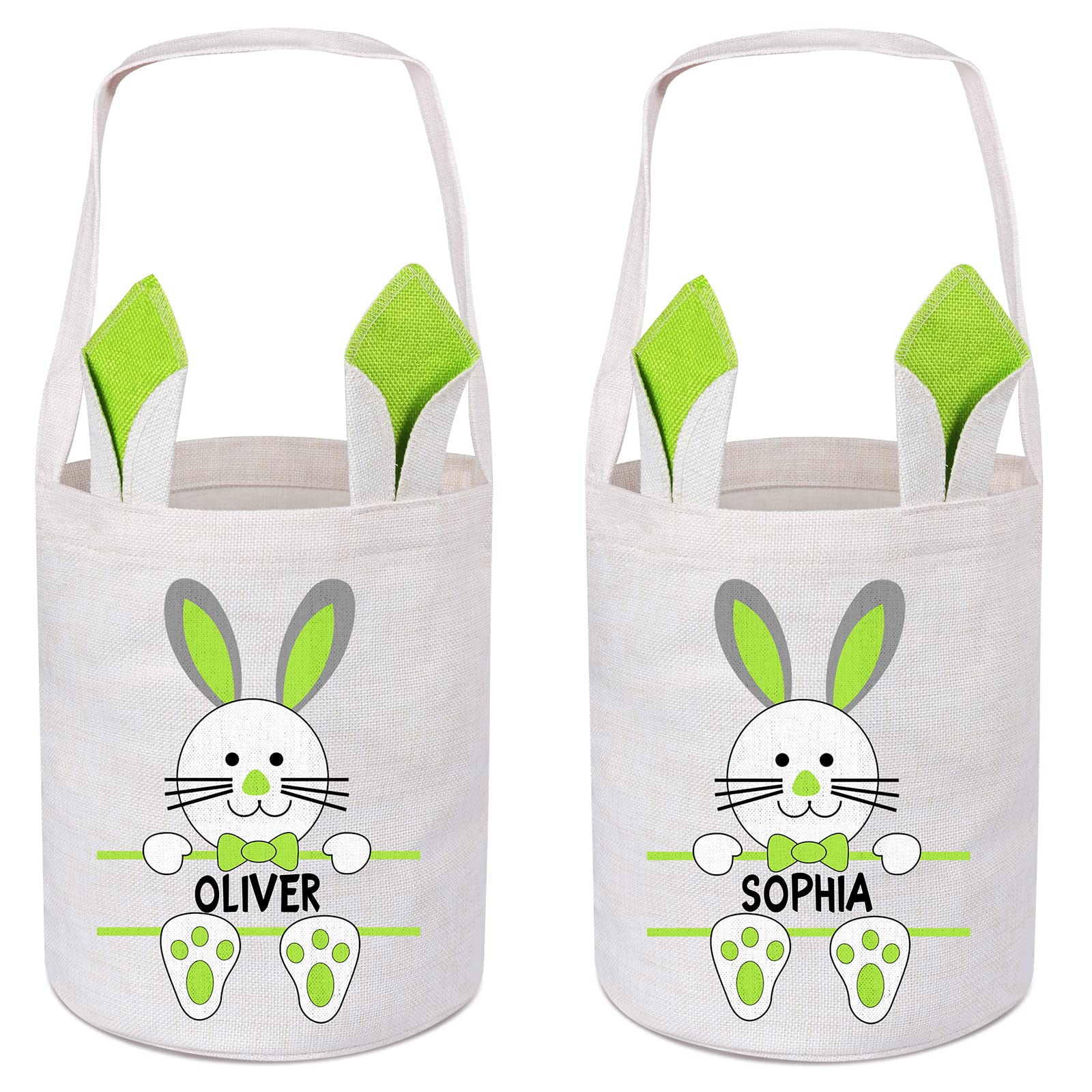Personalized 2Pcs Green Easter Basket, VAPCUFF Easter Baskets for Kids Easter Eggs Basket Personalized Easter Bunny Basket for Boys Girls Easter Egg