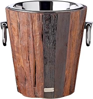 EDZARD Weinkühler Providence (H 28 cm, Ø 27 cm), Edelstahl und Holz, für 1 Flasche – Flaschenkühler, Champagnerkühler, Sektkühler, Getränkekühler, Barzubehör