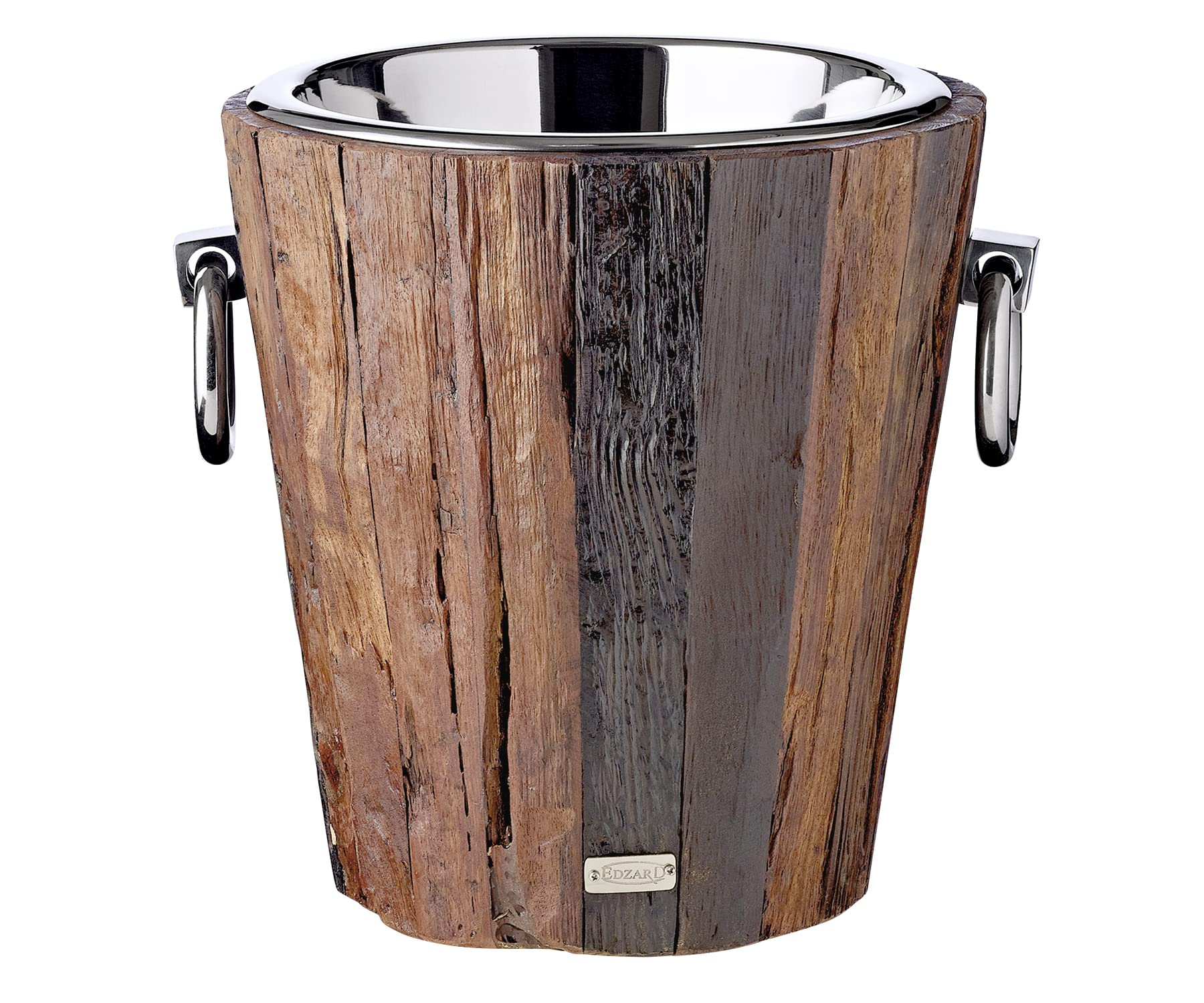 EDZARD Secchiello per champagne Kennington (Ø 47 cm, H 24 cm), acciaio inox e legno, per 6 bottiglie – secchiello per spumante, secchiello per bottiglie grande, secchiello per vino