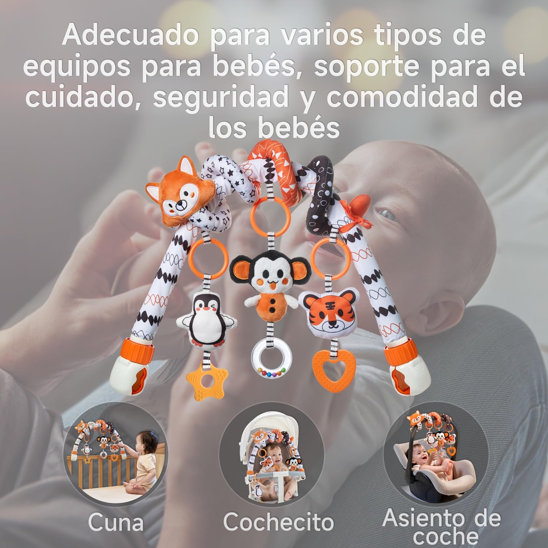 TUMAMA 2 in 1 Arco con Juguetes Espiral Carro Bebe 0 3 6 9 Meses, Juguete Hamaca Actividades Bebes Para Cochecito Carrito Cuna, Arco de Juegos Tener Colgantes Sonajero y Mordedor Para Recien Nacido