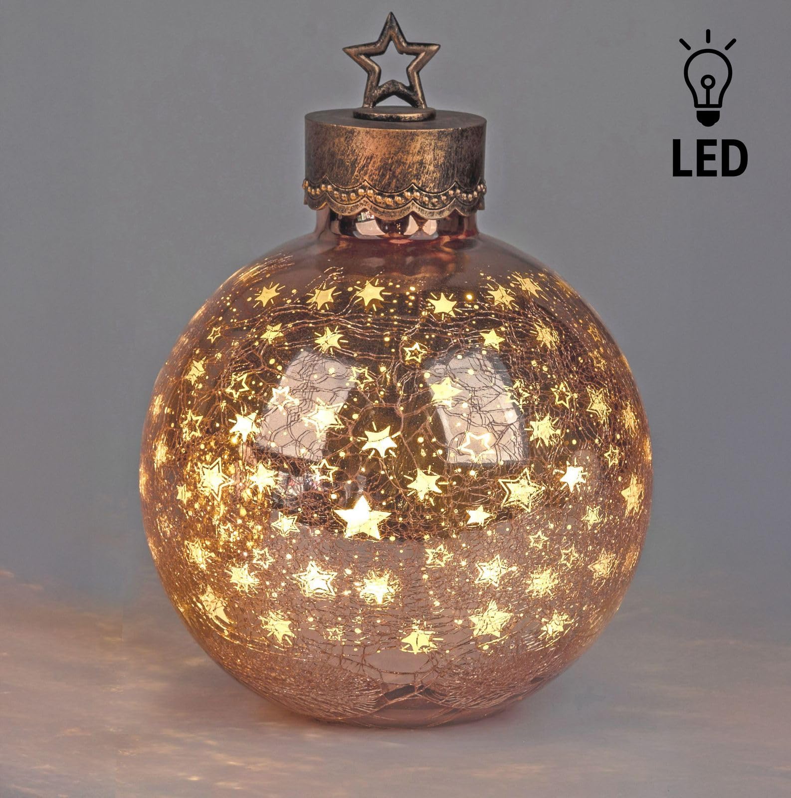 formano LED Deko-Kugel 35 cm Sterne Rose-Gold Glaskugel Timer 6h/18h beleuchtet - Batteriebetrieben - Herbst Winter Weihnachtsdeko für Tisch Regal Fensterbank