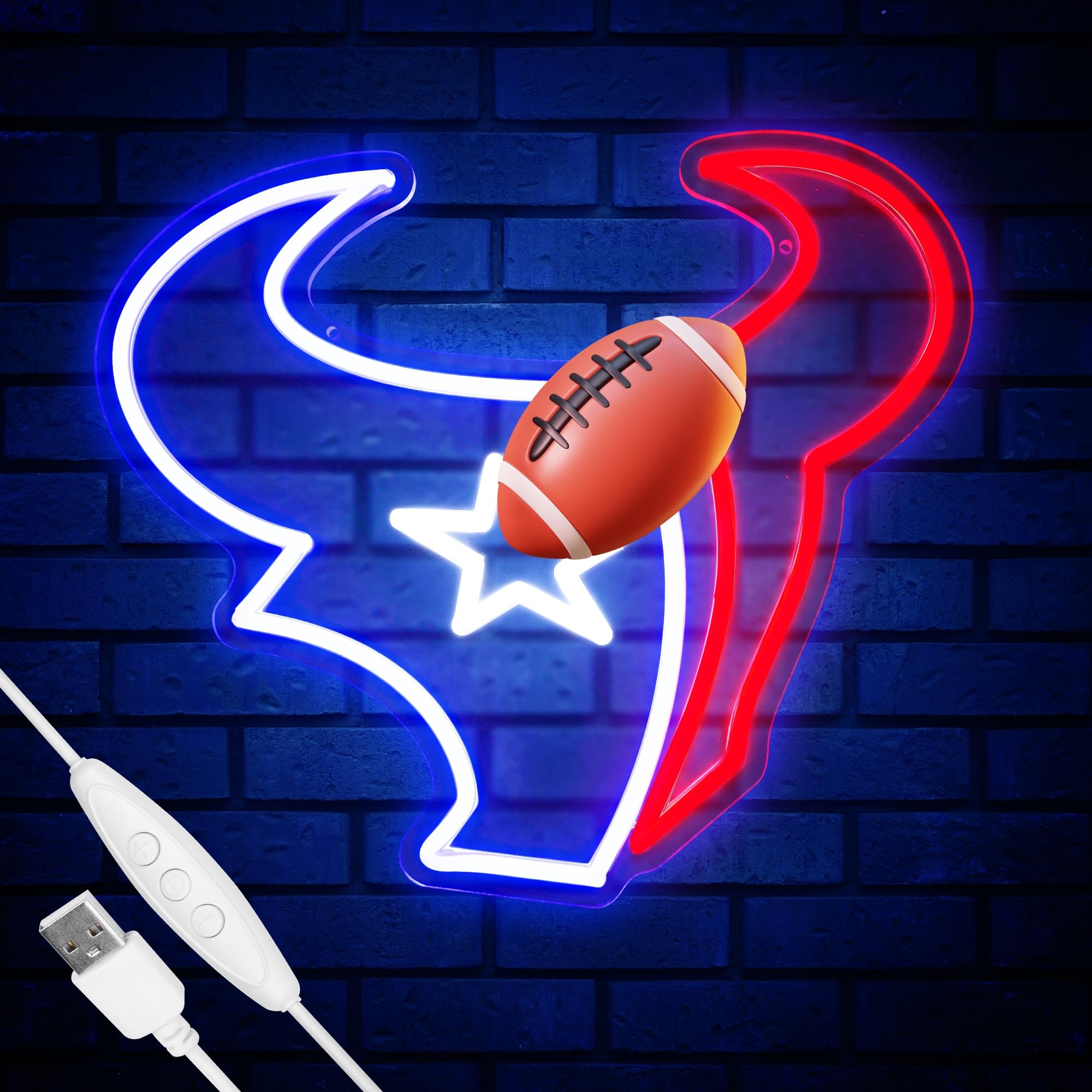 Football Team Neon Sign, Cool Dimmable Light Up Football Team Logo Hanging USB Powered for Wall Decor, Man Cave, Bedroom, Game Room Deco, Birthday Christmas Merch Gift for Boys Fans (Taxans) — image 1
