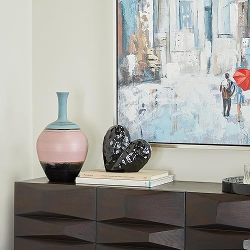 Miniatura 5 de Deco 79 Escultura decorativa de corazón de cerámica de porcelana, diseño de origami en ángulo dimensional, estatua de decoración del hogar, 8 x 3 x