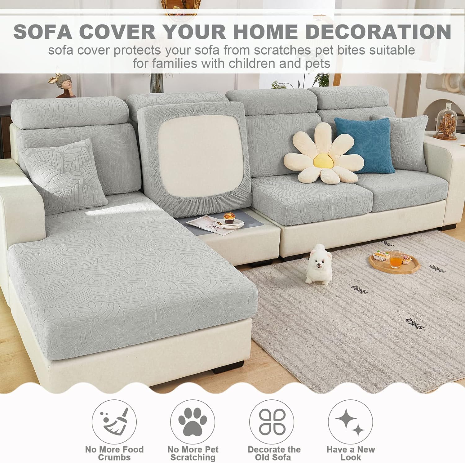 Beacon Pet Wear-Resistant Universal Sofa Cover,2024 New Stretch Magic Sofa Covers,Anti-Slip Sectional L Shape Couch Cushion Slipcover,Chaise Lounge Cover for Dogs Living Room