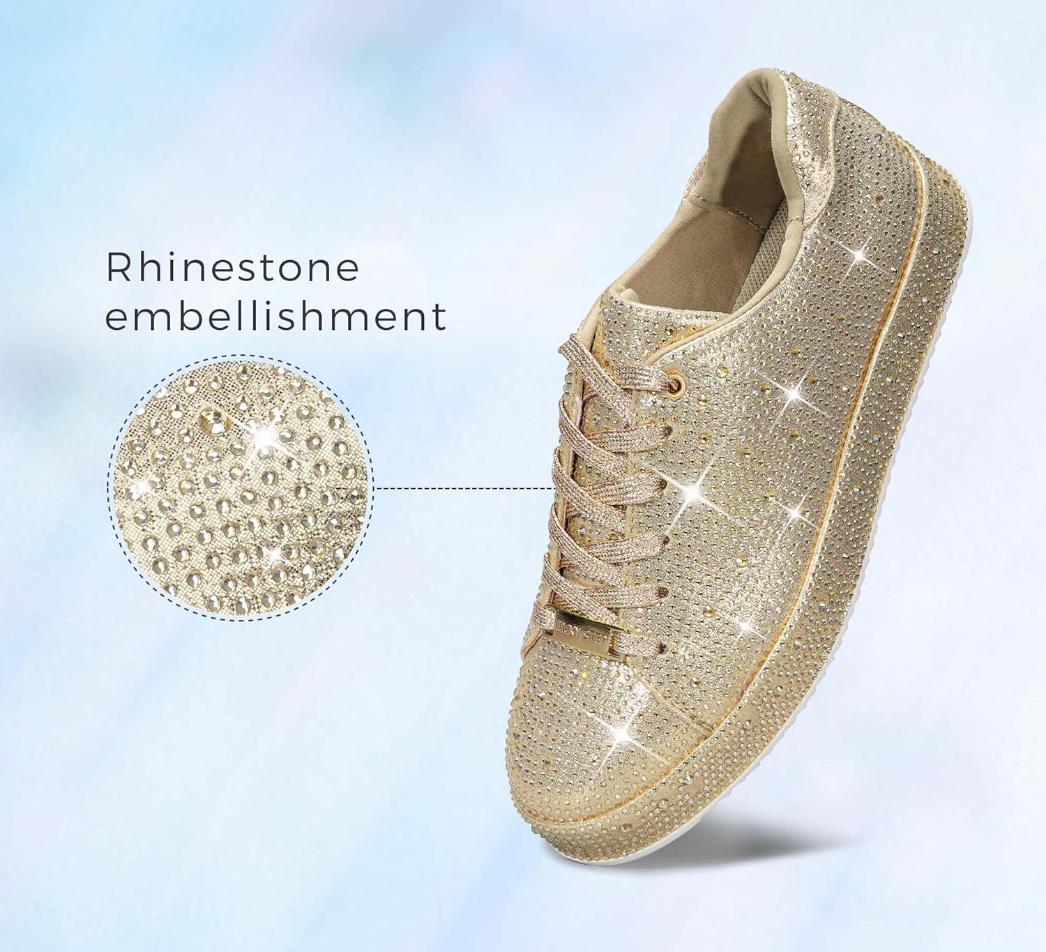LUCKY STEP Platform Rhinestone Fashion Glitter Sneakers | Sparkly Bling Bedazzled Wedding Bridal Shiny Shoes for Women - Image 3