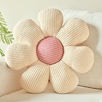 Xuyier Soft Daisy Flower Throw Pillow - 14.9" Plush Decorative Cushion for Bed, Couch, Chair, Floor (Ivory)