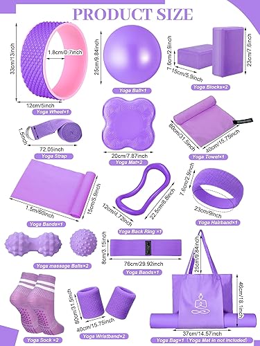 Miniatura 2 de 17 piezas de kits esenciales de yoga para mujeres, juegos de equipos de pilates para principiantes con rueda de yoga, bloques de pelota, bandas de
